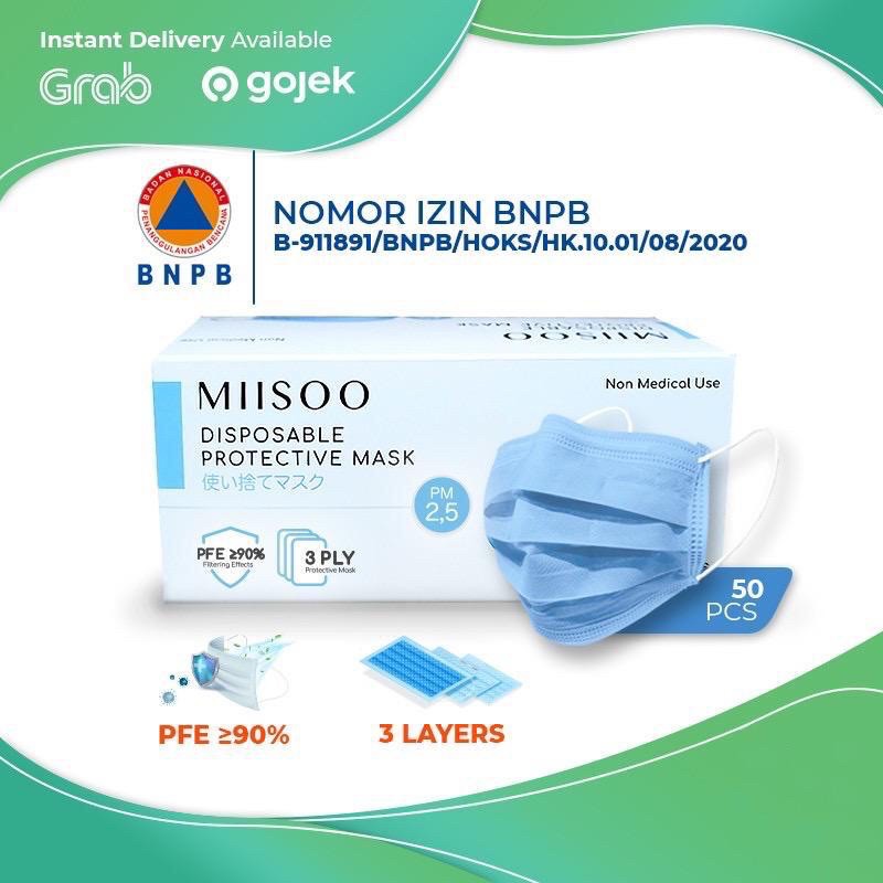 Masker 3ply earloop Surgical face mask masker wajah izin bnpn dan depkes