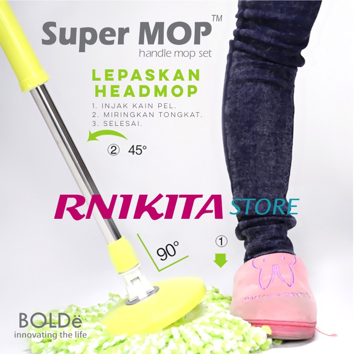 BOLDe TONGKAT, HEAD MOP, KAIN PEL - Alat Pel Modern Supermop Komplit 1 Set