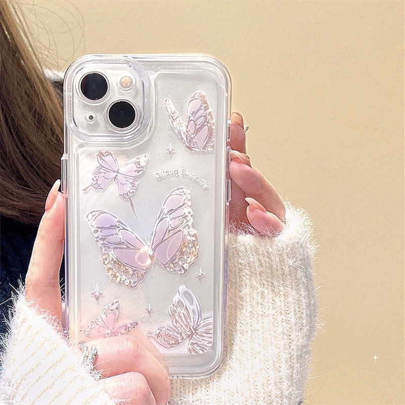 【Ready Stock】Soft Case Compatible for iPhone 14 13 12 11 Pro Max X XR Xs Max SE 2020 iPhone 7 8 6 6s Plus Fashion Ins Style Butterfly Phone Case Non-slip Case Hp Transparent Shockproof Handphone Case Soft TPU Protective Back Cover