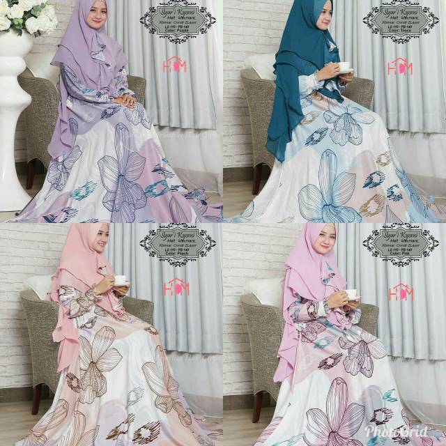 Kyomi syari set gamis khimar maxmara satin cantik murah