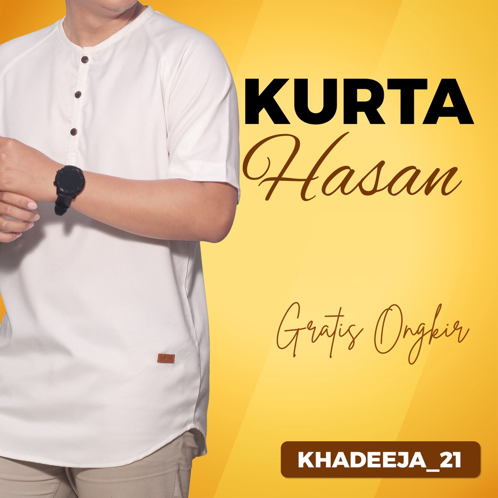 Baju Atasan Kurta Kokoh Premium Ikhwan Pria Dewasa Polos Bahan Katun Lengan Pendek AL MIA Ukuran Siz