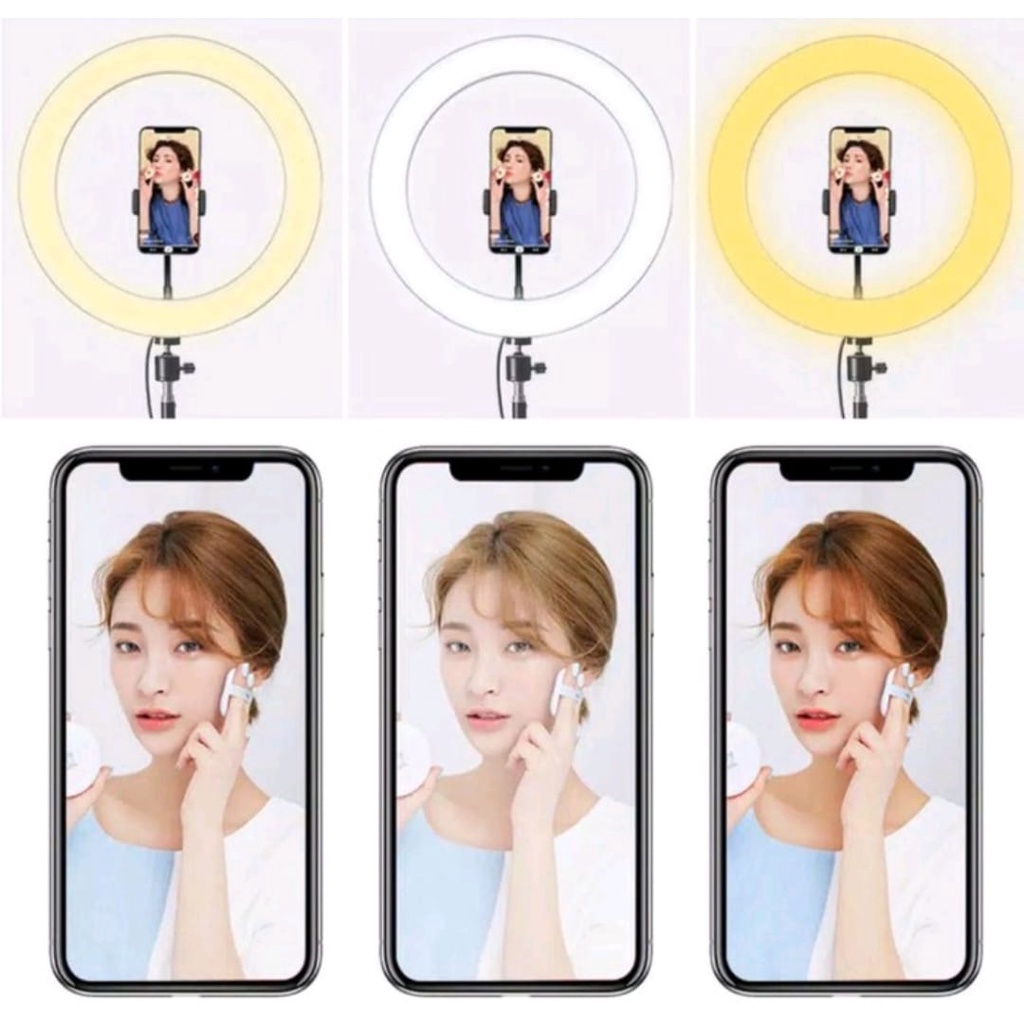 Ring Light LED Ring Fill Light 26 Cm-Ringlight Lampu Photo Selfie Make Up Live Tiktok Vlogger Live steaming-Streamer-Ring Light 3 Pilihan Warna + Stand Tripod Free Holder