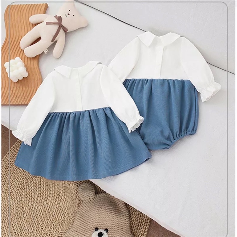 Blue bear romper/dress bayi anak perempuan