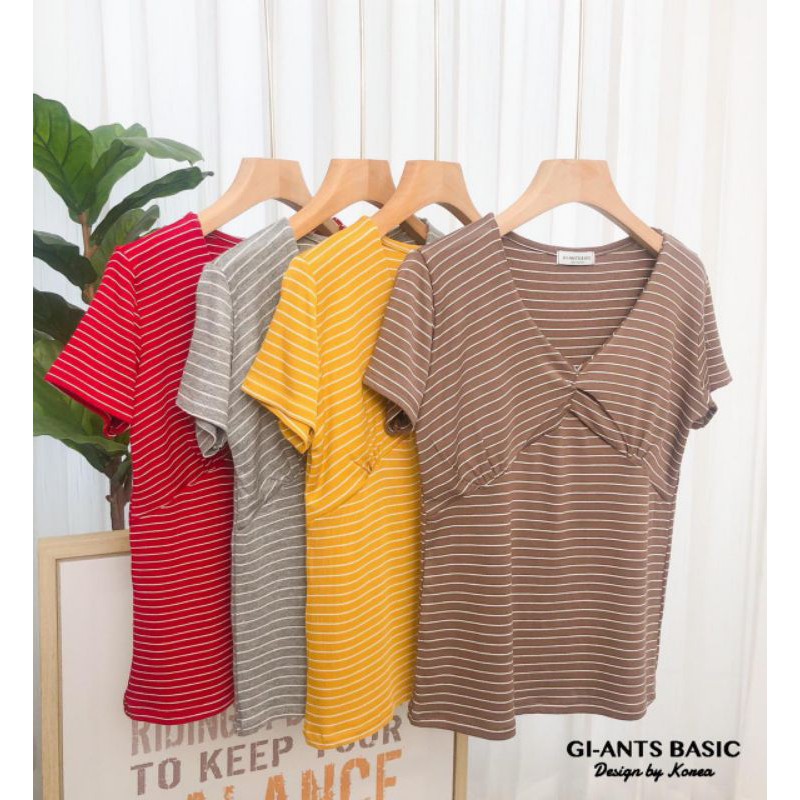 Kaos Giants Basic Model V Neck Salur/T Shirt Import Bangkok/Atasan Bangkok (BJGB189)