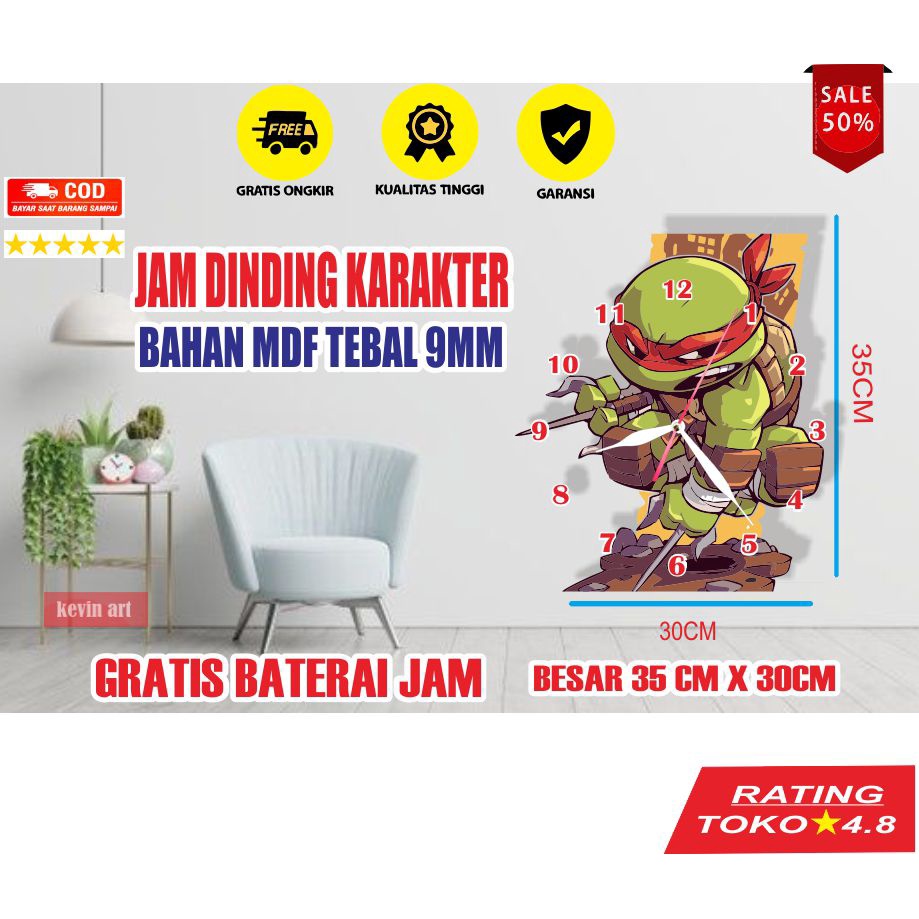 Jam Dinding Motif Kura Kura Ninja Turtles Karakter Terbaru 2022