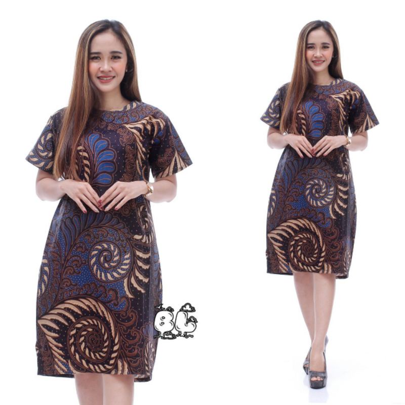 PAKAIAN BATIK WANITA JUMBO DRESS  XXXXL / 4L LENGAN PENDEK MOTIF PUTIH KHAS JAWA SOLO MODEL BARU-02
