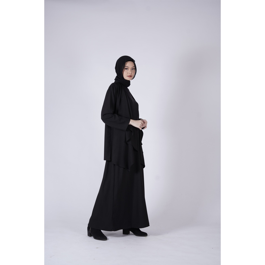 Wavy Outer Black by BITA - Outer Wanita Polos dengan Aksen Gelombang-3