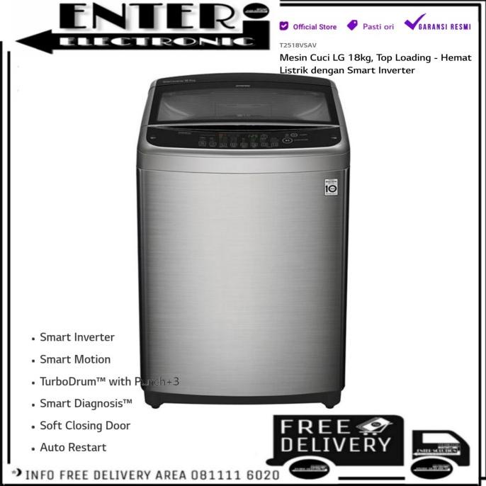 LG T2518VSAV - MESIN CUCI 1 TABUNG LG SMART INVERTER 18 KG T2518 VSAV