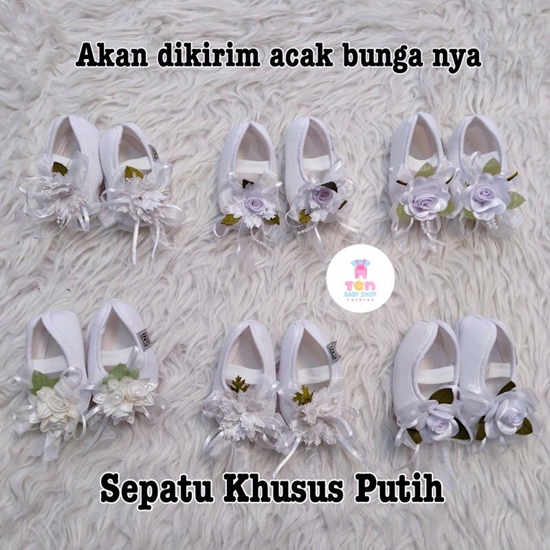 Sepatu New Born Bayi Perempuan Baru Lahir (Baby NB Kain Eru) + Bando cocok untuk Aqiqah