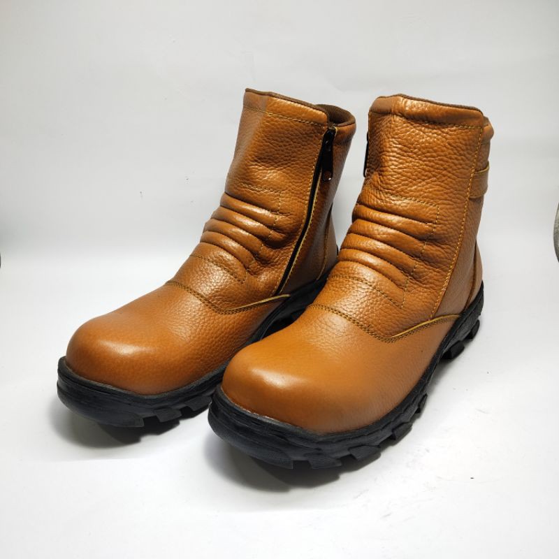 Sepatu safety boots pria kulit asli ujung besi baja sefty cowok sepatu Septy proyek sepatu touring