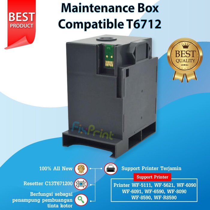 Maintenance Box Compatible T6712 C13T671200 Reset Waste Tank, Busa Pembuangan Printer Epson WF-5111 WF-5621 WF-6090 WF-6091 WF-6590 WF-8090 WF-8590 WF-R8590 New