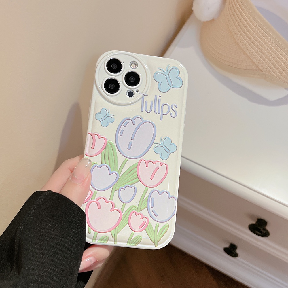 Case Pelindung Bahan TPU Motif Bunga Tulip Untuk iPhone 11 13pro 13prm 12 7Plus xs 8Plus XR 7 8 XR 11pro xs Max 12Pro Max