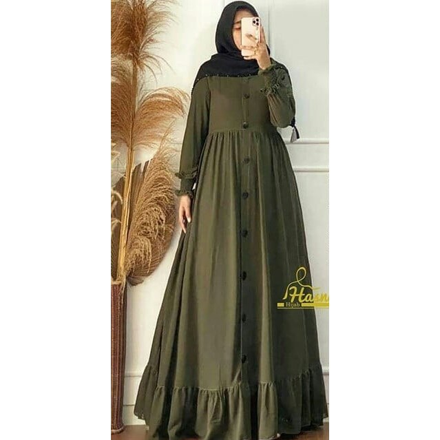 Plain Dress / Size M L XL XXL Maxi Dress Bisa COD Gamis Jumbo  Busui Wanita AL-Army