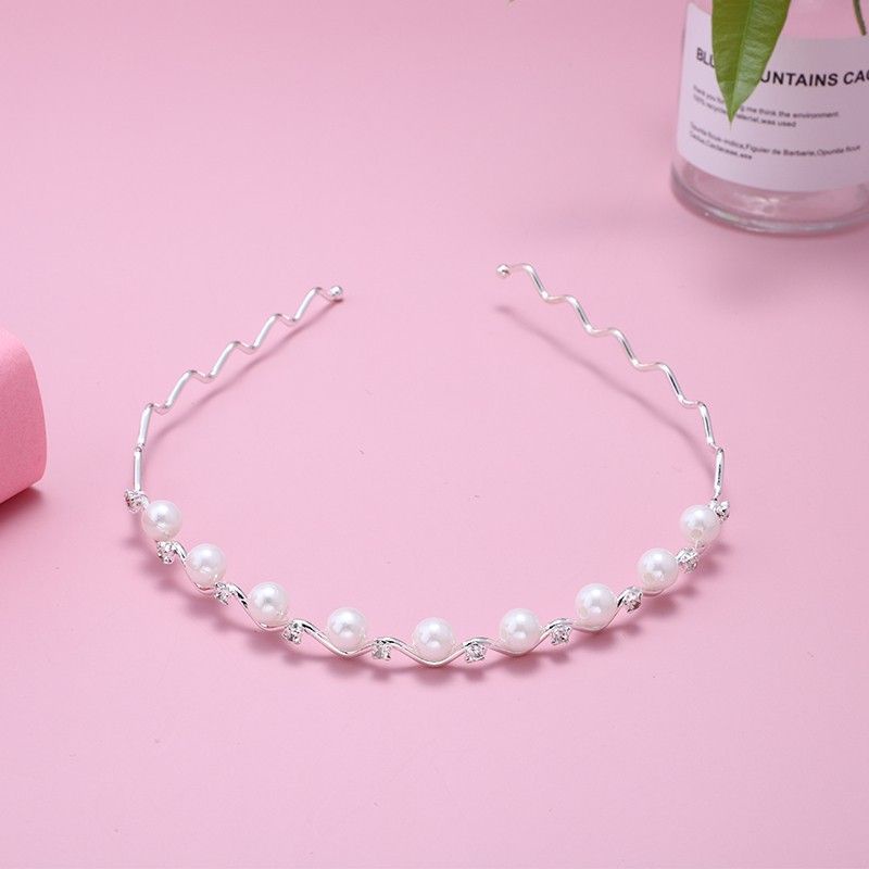 Bando Korea Mutiara Diamond Crystal Zircon Luxury Wave Korean Pearl Kristal Headband Hairband Headpiece Zigzag