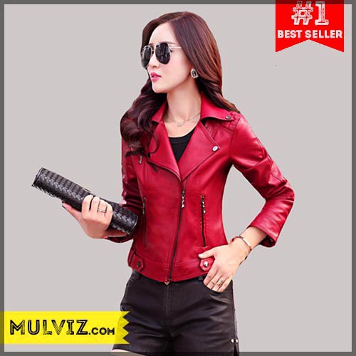 Jaket Kulit Wanita Korea Sporty / Blazer Korea PU Leather - Merah