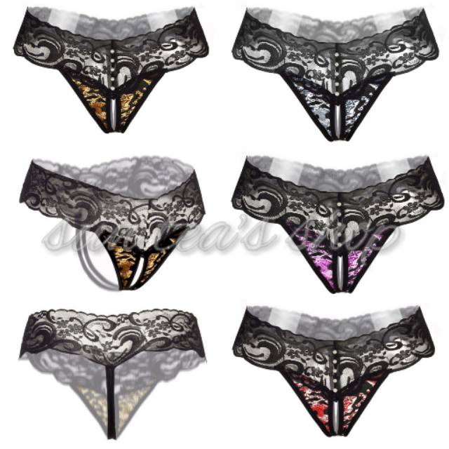 GS192 Sexy Leopard black lace g string Open Crotch Thongs 34686