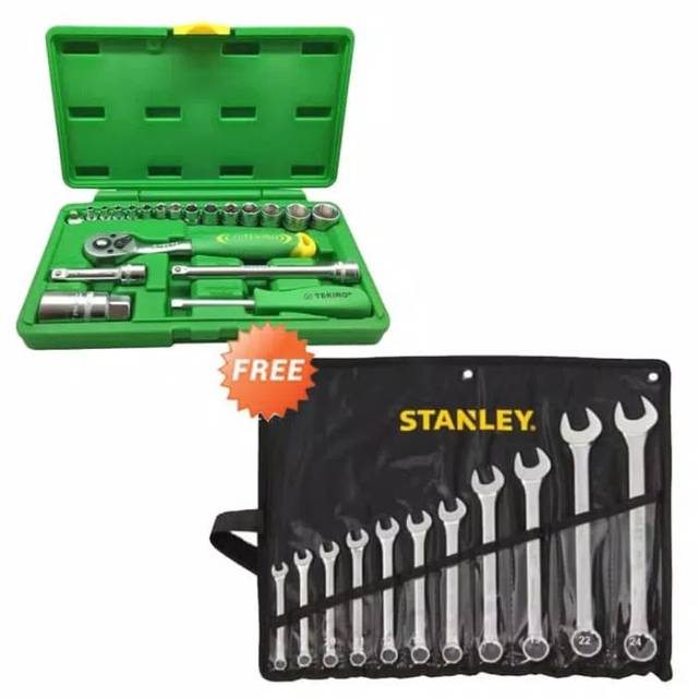 Tekiro shok set 21 pcs dan kunci ring pas set stanley 11 pcs