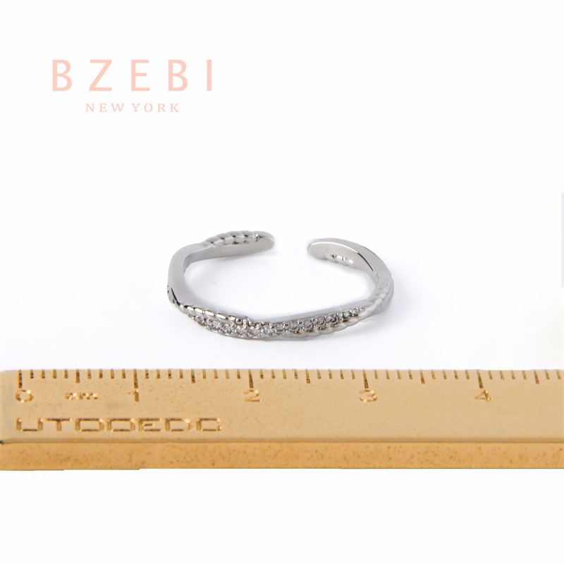 Bzebi Cincin Terbuka Adjustable Hias Berlian Imitasi Gaya Korea Untuk Wanita 774r