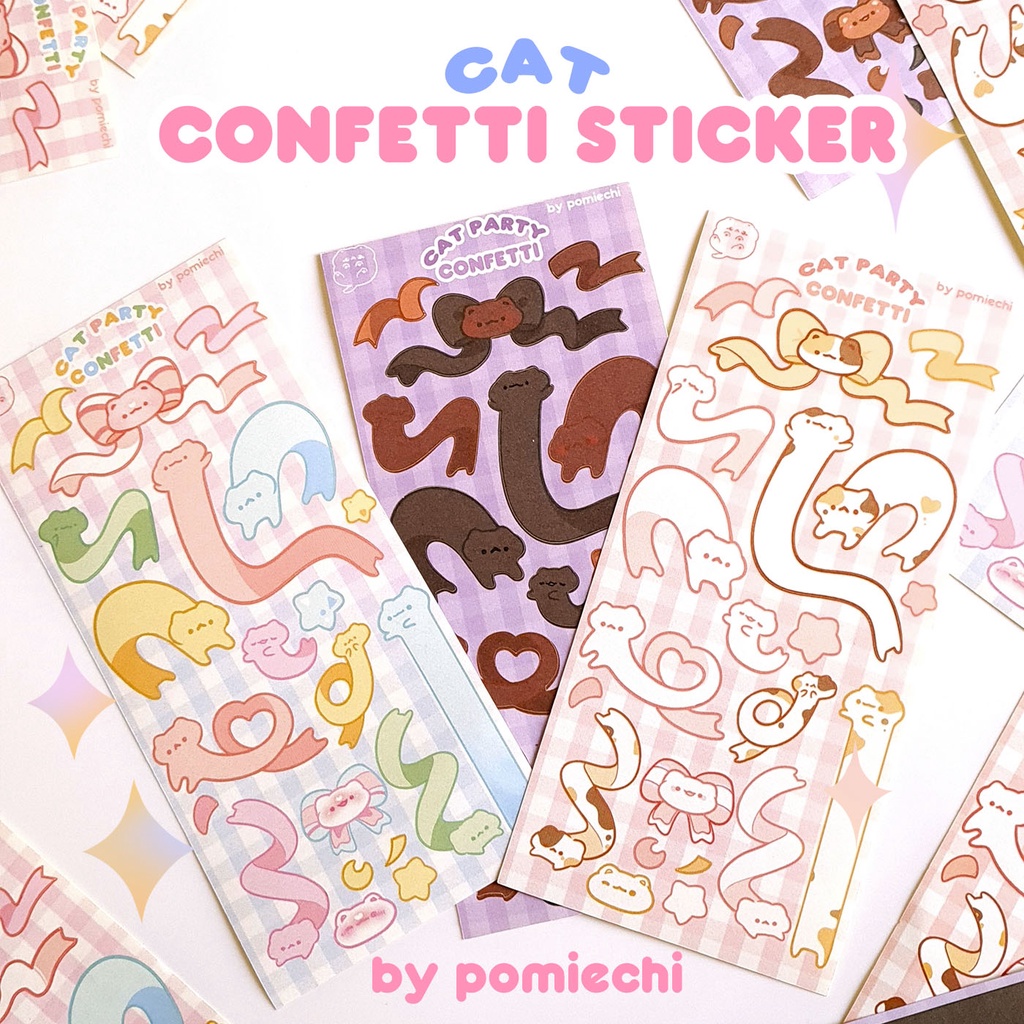 

Cat Confetti Deco Sticker Aesthetic Stiker Jurnaling Motif Kucing Pita