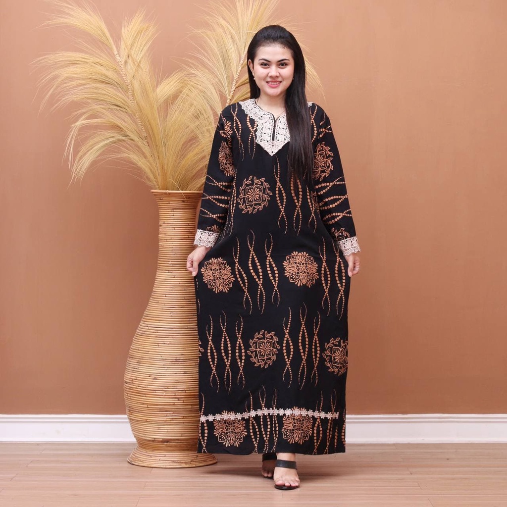 Batik Prass - DASTER ARAB PANJANG | RAYON SUPER GRADE A | DASTER BUSUI | RENDA MILO ORI-ZAHRA HITAM