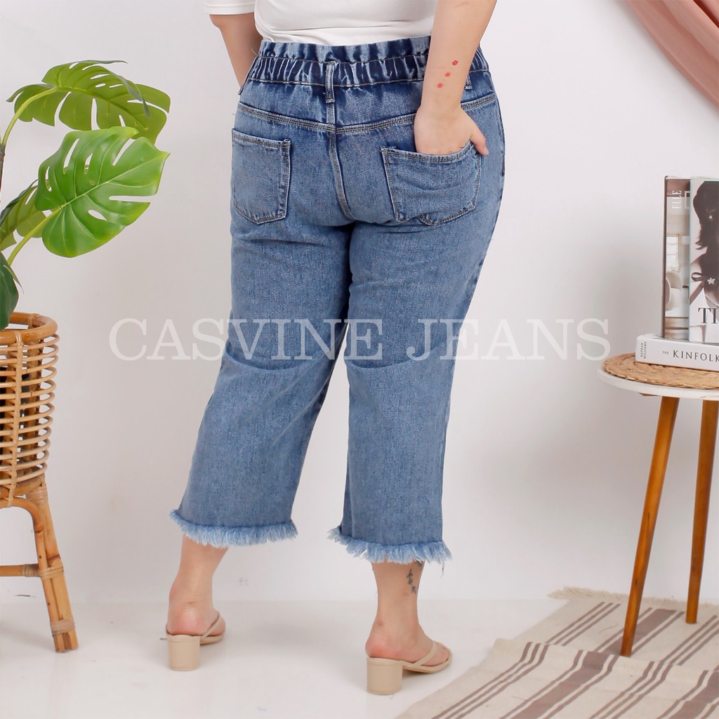 BOYFRIEND JEANS RUBBER BF 190 PINGGANG KARET SOBEK DESTROY SUPER JUMBO 31-38 39-42