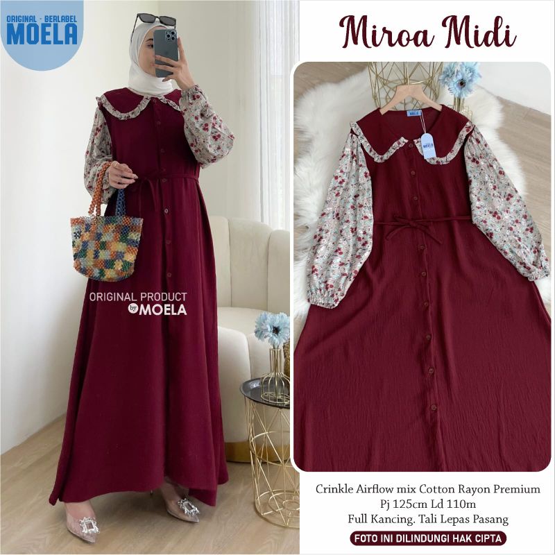 MIROA • TIMY MIDI DRESS BY MOELA , DRESS KOMBINASI , BUSUI FRIENDLY