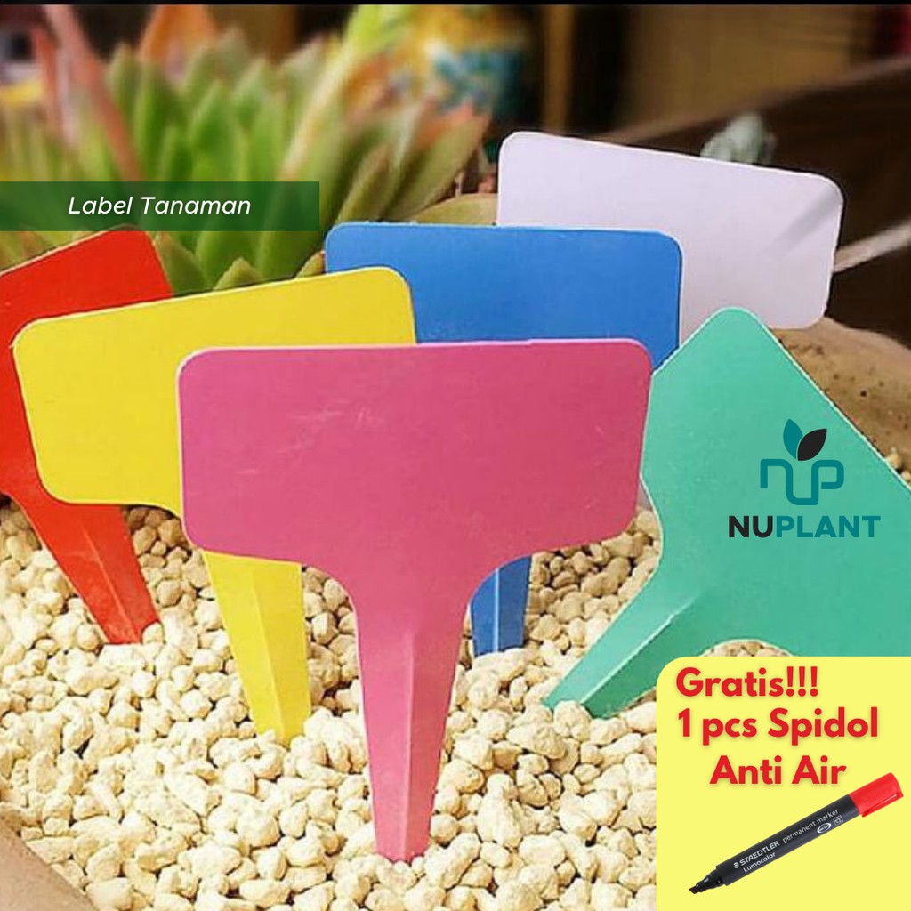 

Nuplant Paket Label Tanaman Anti Air Warna Warni Model T 10 pcs Gratis Spidol Marker Anti Air
