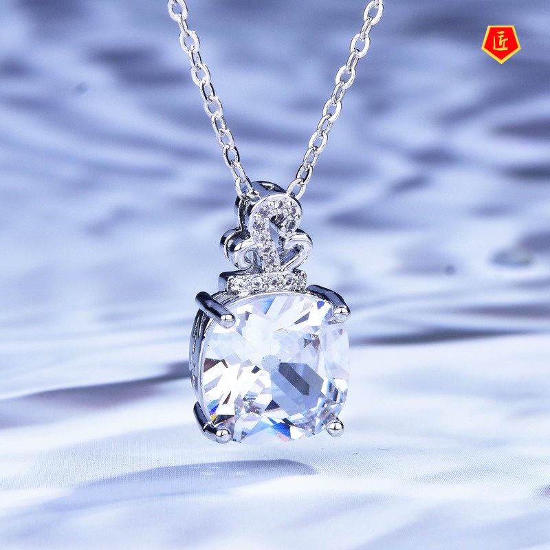 [Ready Stock]Square Diamond Necklace Female Pt950 Zircon Pendant Light Luxury Minority