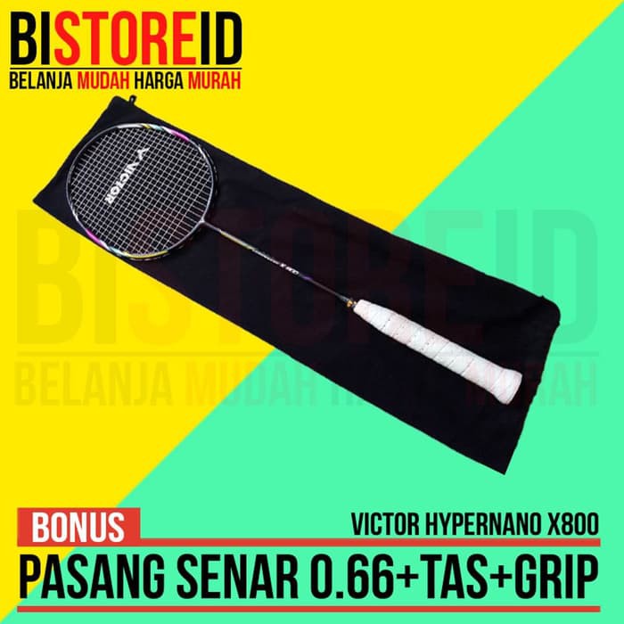 Raket Badminton Victor hypernano x800 Paket Senar 66 Tas Grip