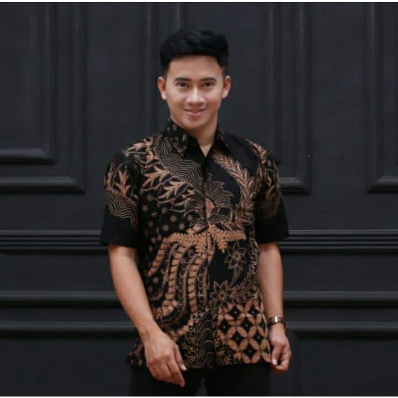 022 Zahira Batik HRB026 Kenongo Hem Kemeja Batik Pria Lengan Pendek  Katun Primis Halus M L XL