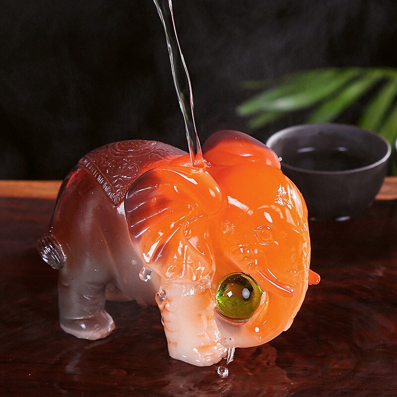 Resin Handcrafted Gift Color Change TeaPet Chinese Tea Set kungfu Tea Pet Lucky Elephant Feng Shui