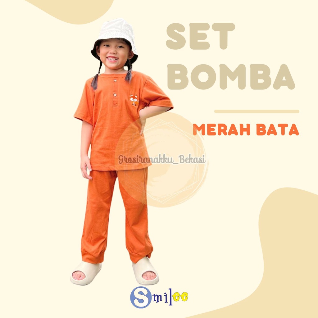 Setelan Anak Smilee Unisex Bomba Warna Merah Bata Size 1-5tahun