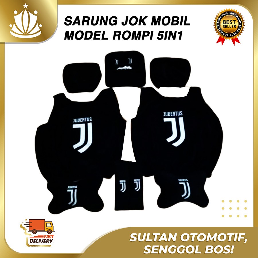 Bantal Jok Mobil 5in1 Juventus / Sarung Jok Mobil Juventus 5in1 / Sarung Model Rompi Juve Logo Baru