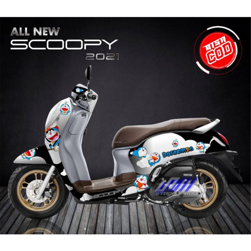 STICKER DECAL ALL NEW HONDA SCOOPY 2021 DORAEMON PUTIH HITAM