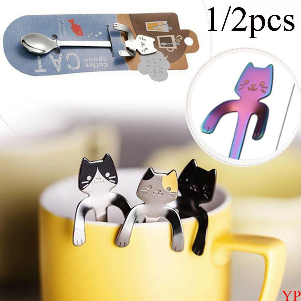 Chookyy 1/2pcs Sendok Kucing Lucu Gadget Dapur Sendok Garpu Gantung Gagang Panjang