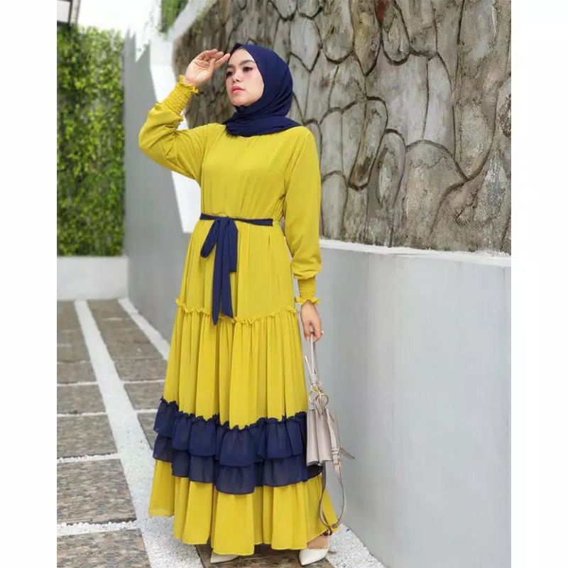 Gamis dress wanita muslim polos kombinasi syari royala