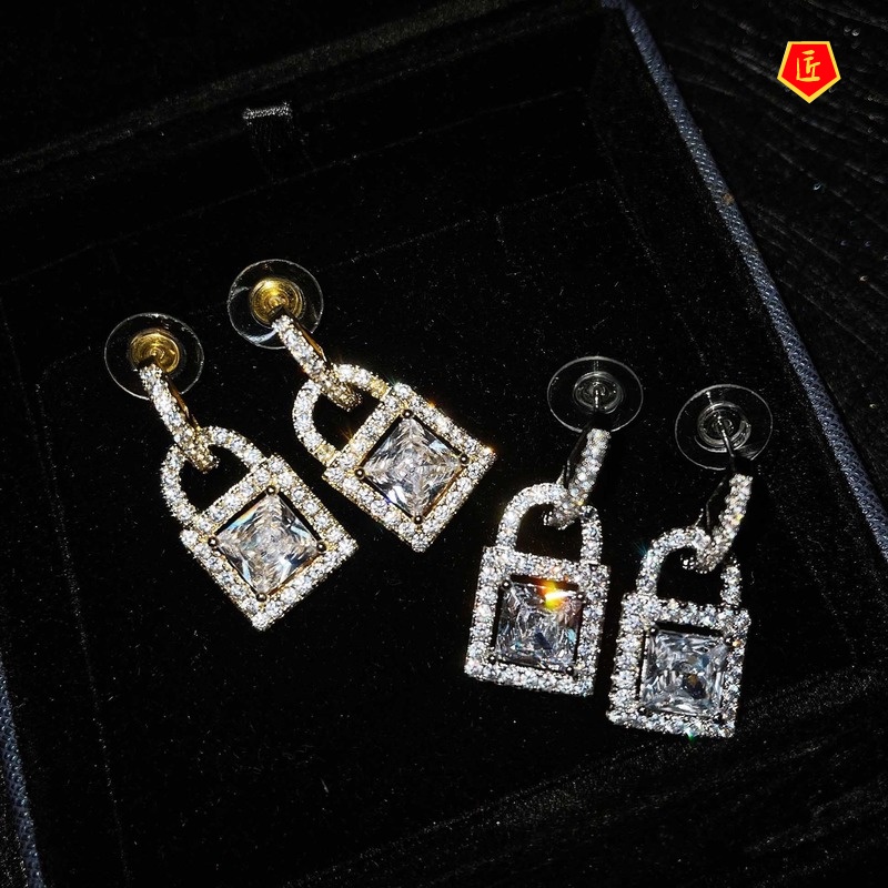 [Ready Stock]Cool Style Personalized Micro-Inlaid Diamond Small Lock Ear Studs