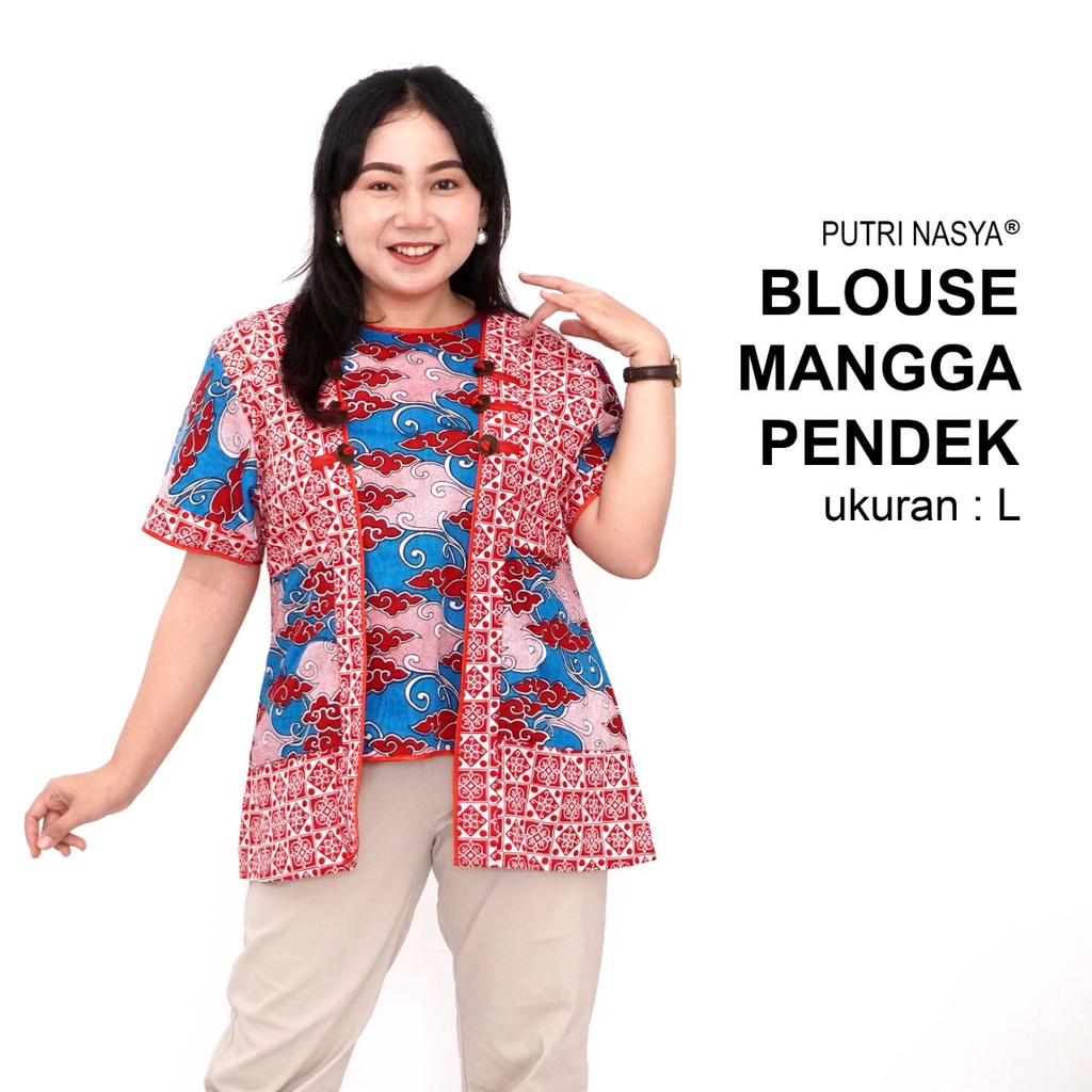 Blouse Big Size LD 140 Wanita Atasan Batik Jumbo L-XL-2L-3L-4L-5L-6L-7L Model Blus Jumbo Kerja Batik / Atasan Big Size Kerja Wanita / Pakaian Batik Kekinian Model Seragam Wanita Big