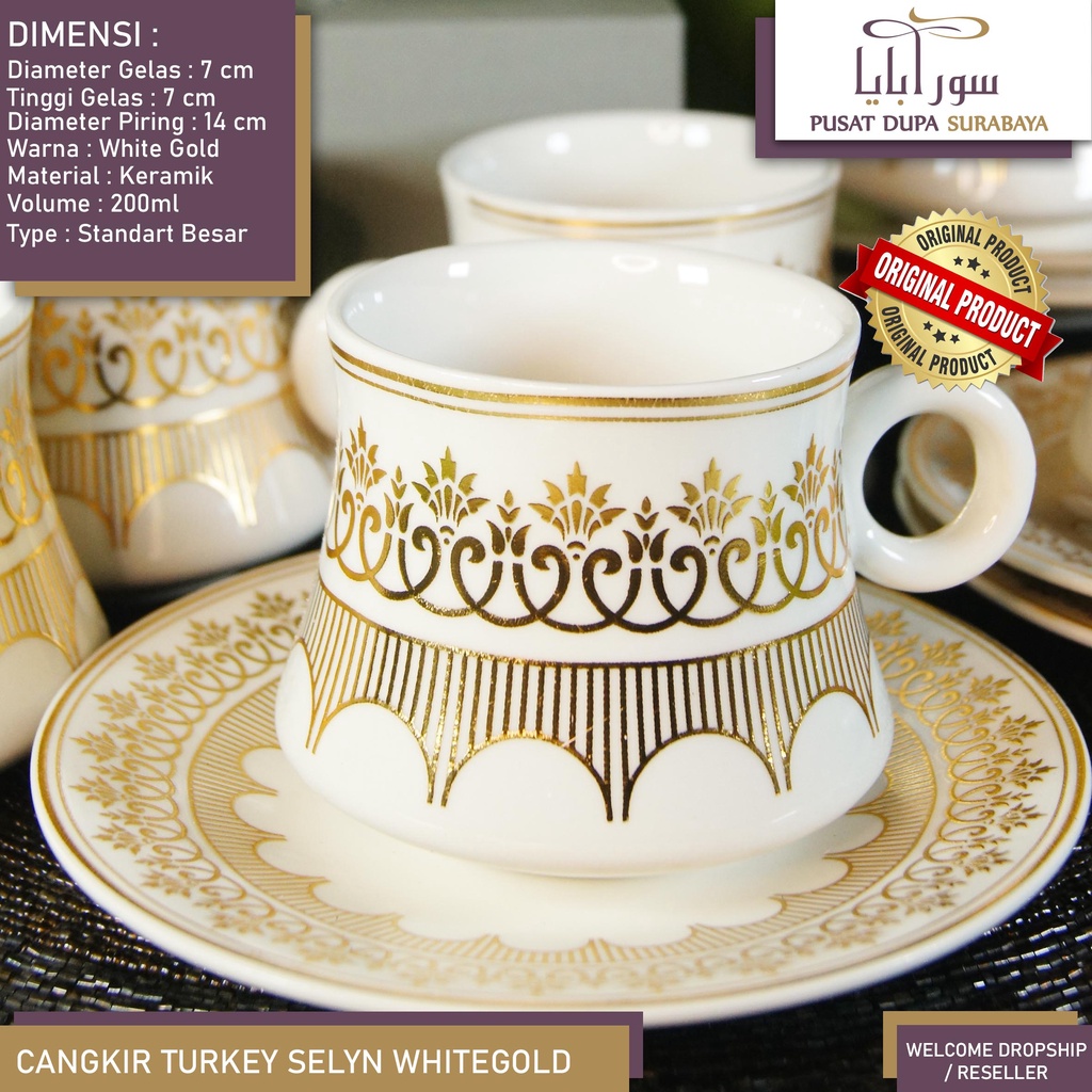Cangkir/Kopi Keramik Set Turkey/Arab/Hitam Emas Mewah Premium (Isi 12) Limited Bukan Sango