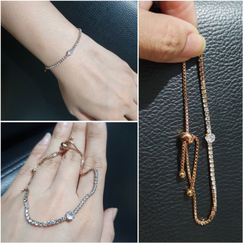 Gelang Titanium Asli Mata Kilau Model Serut Premium Stainless steel Anti karat anti alergi Gs99