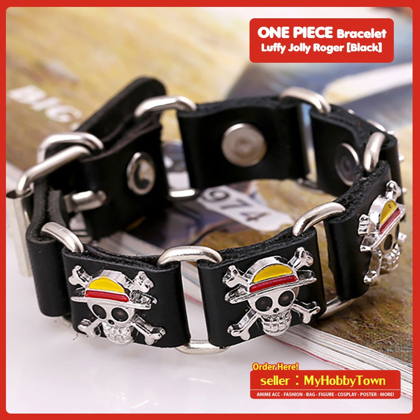 Gelang Anime One Piece Jolly Roger Luffy's Skull Black Hitam