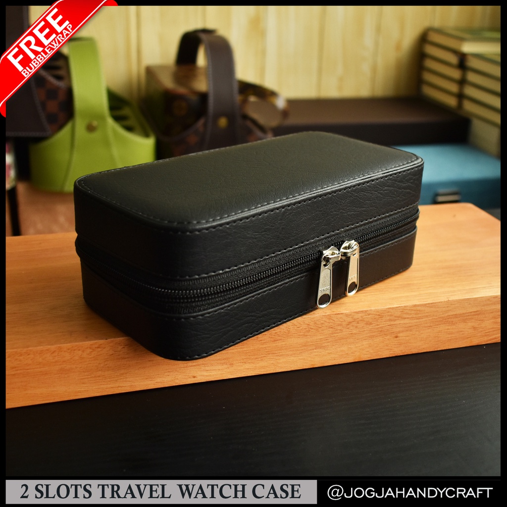 Kotak Tempat Jam Tangan 2 Slot Travel Leather Watch Case