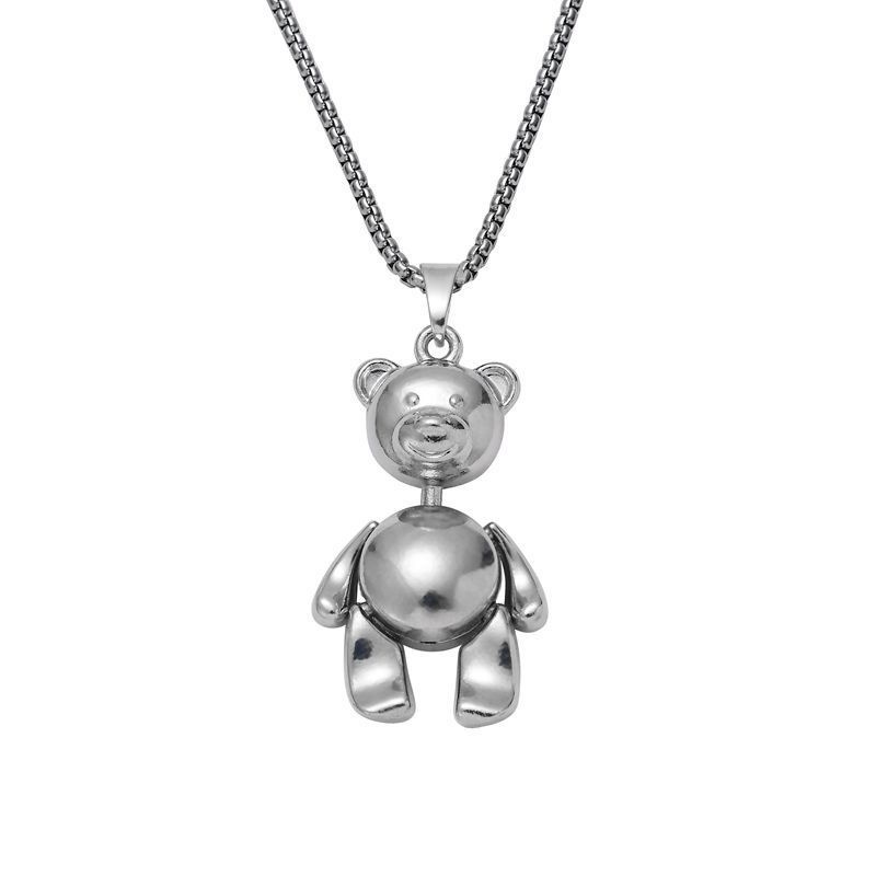 Kalung Rantai Liontin Beruang Bahan titanium steel Gaya hip hop