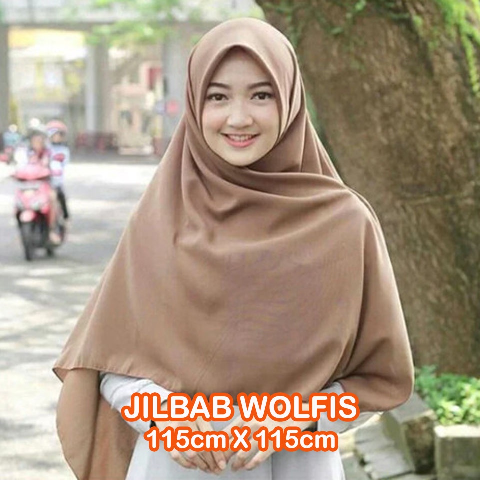 Jilbab segi empat wolfis 115 X 115 / jilbab jumbo wolfis / jilbab syari wolpeach