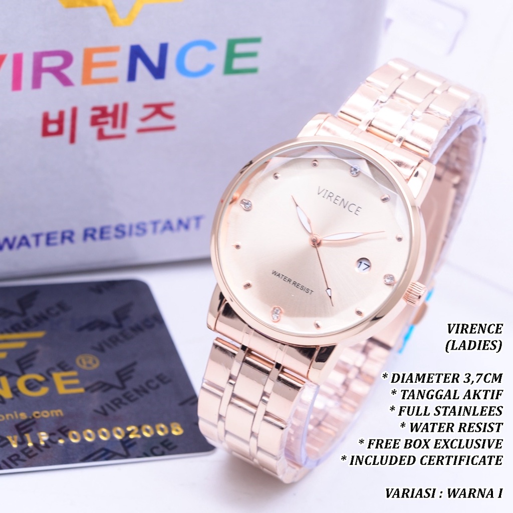 (FREE BOX) JAM TANGAN WANITA VIRENCE RANTAI BODY BULAT TANGGAL AKTIF