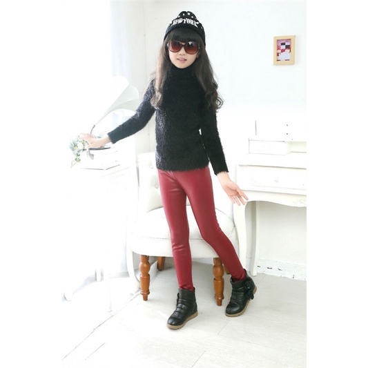 Celana kulit anak leather legging kids girls thermal winter hangat bawahan musim dingin