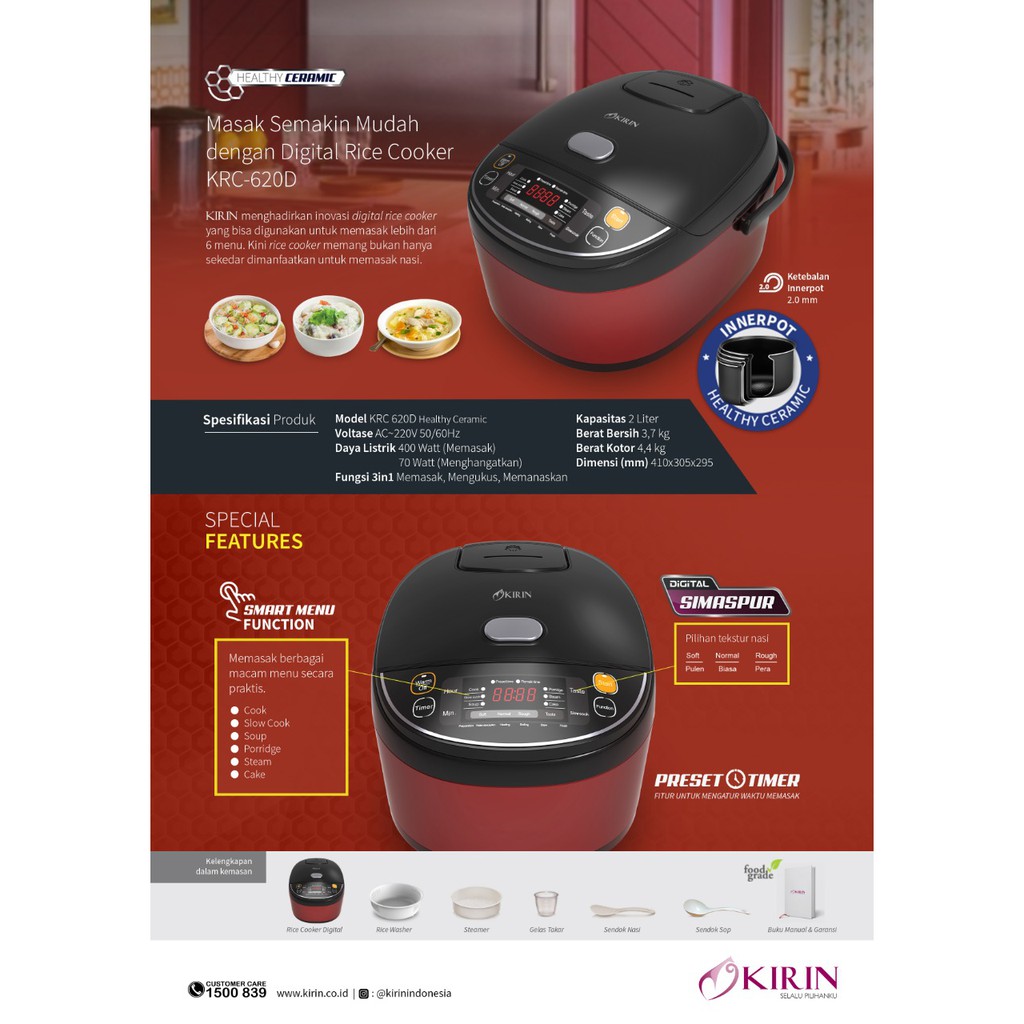 Kirin Digital Rice Cooker 2 Liter KRC-620D / KRC 620