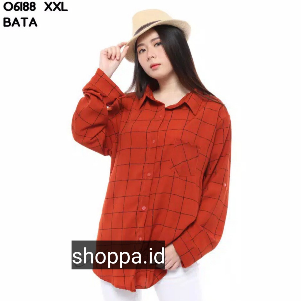 Baju Kemeja Wanita Jumbo Atasan Cewek XXL Kemeja Murah