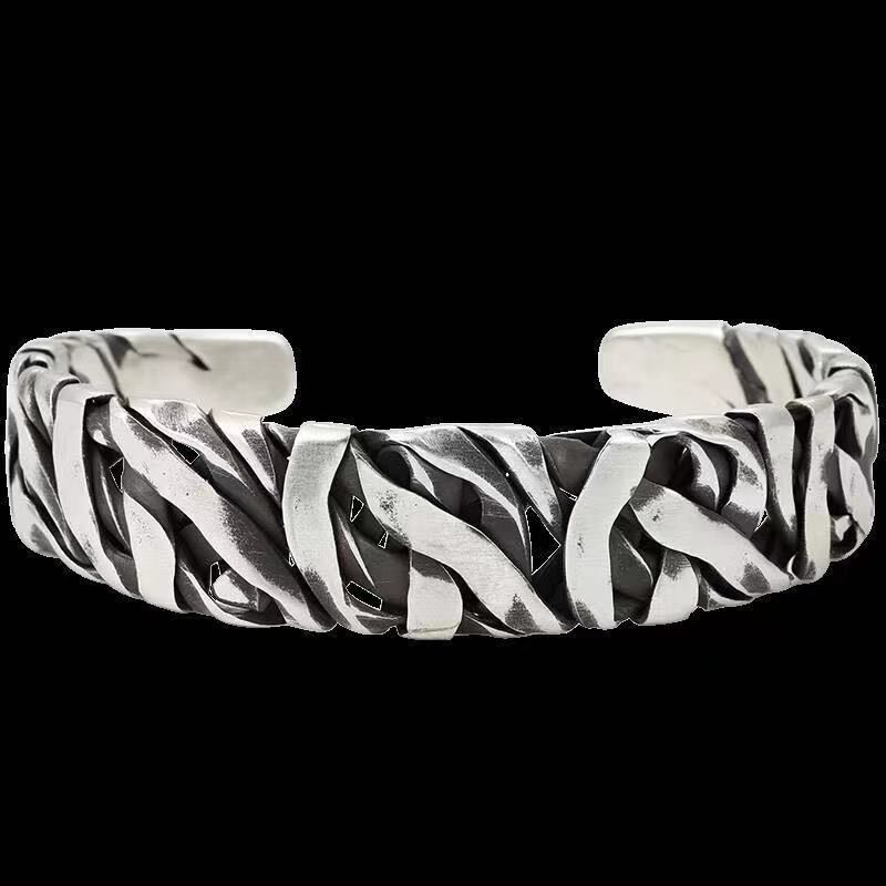 Men's Personality Retro Irregular Twisted Pattern Open Bracelet Men's Wide Bangle Jewelry Bracelet Accessories