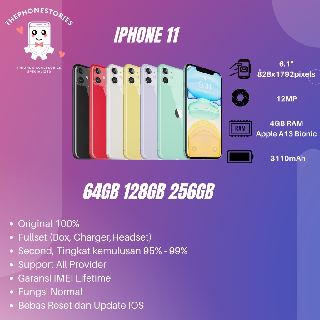 Jual Iphone 11 64GB 128GB 256GB SECOND BEKAS ORIGINAL FULLSET Indonesia ...